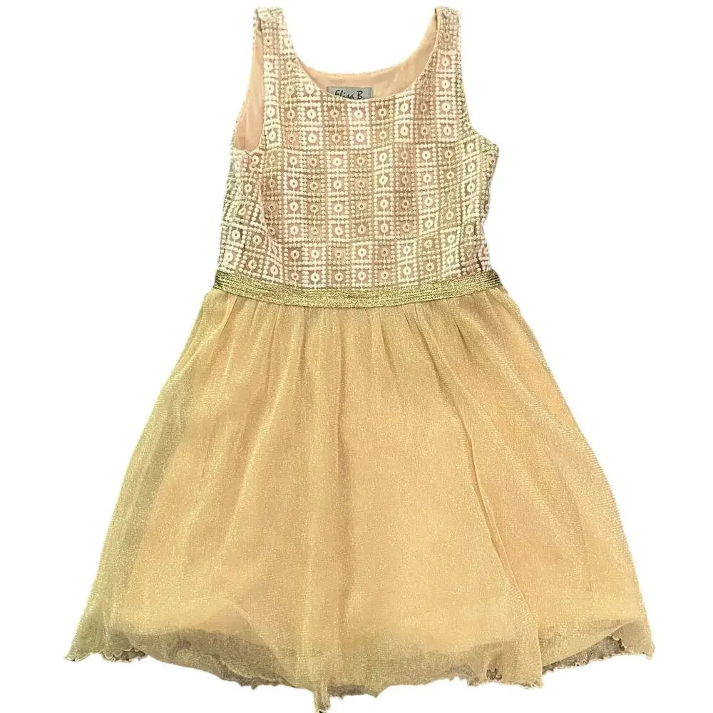 Elisa B. - Gold Sparkly Girls Dress - Size 12